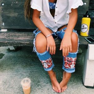 Distressed Free People Pattern Jean